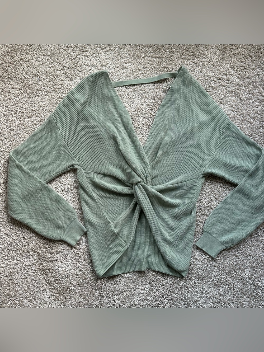 Miss Selfridge Sage Green Twist Back Ribbed Knit Sweater Top US4 586 cottagecore